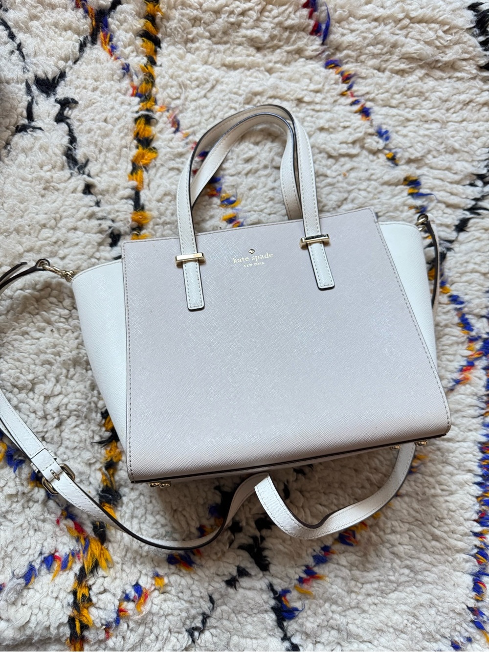 kate spade cream and white Saffiano Leather Satchel